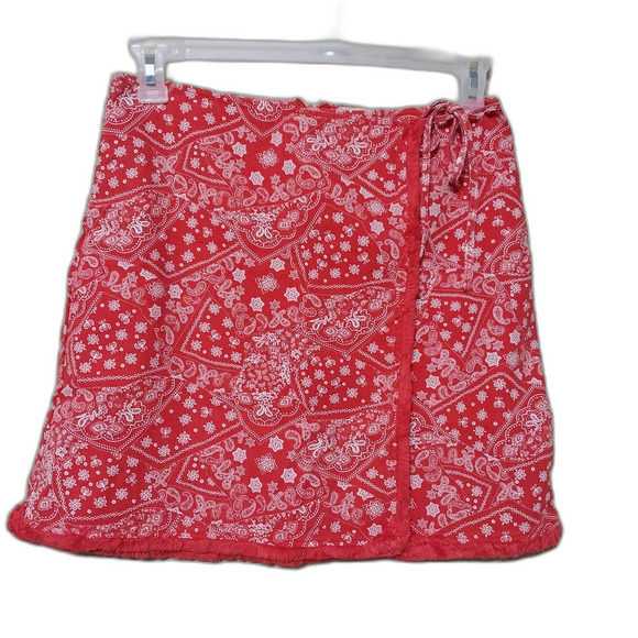 Laynee & Lee mini skirt Women L red handkerchief paisley fringe 29 inch Western - Picture 1 of 7